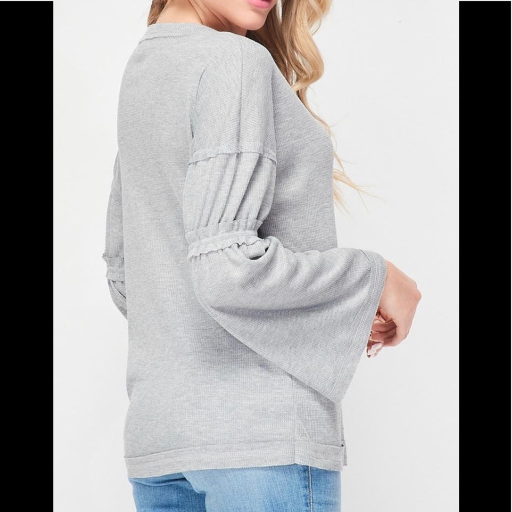 BAEA Flare Sleeve Gray Top - Picture 3 of 4